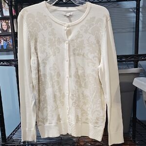Croft & Barrow Cream Patterned Cardigan